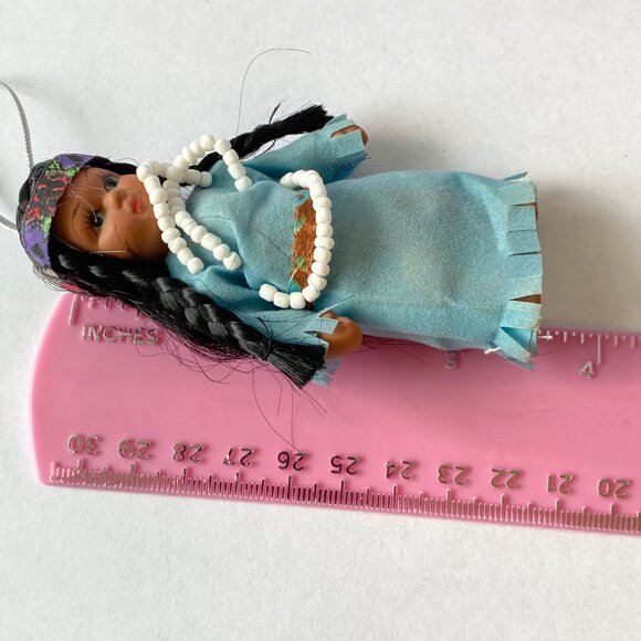 Handcrafted Native American-Inspired Doll Ornament With Beaded Necklace & Blue F - Picture 8 of 8